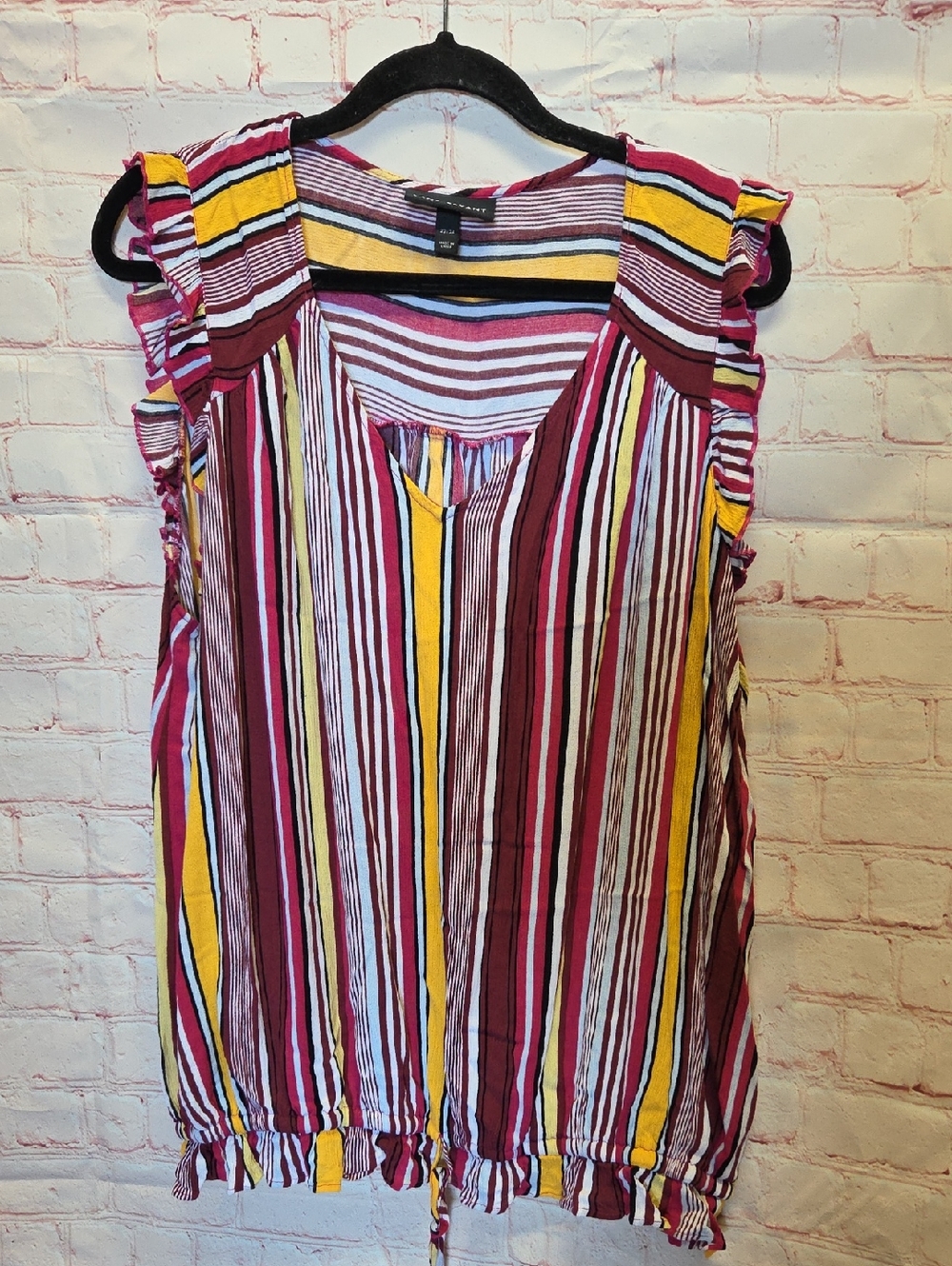 Lane Bryant Striped Sleeveless Tank — Burgundy, Yellow, White